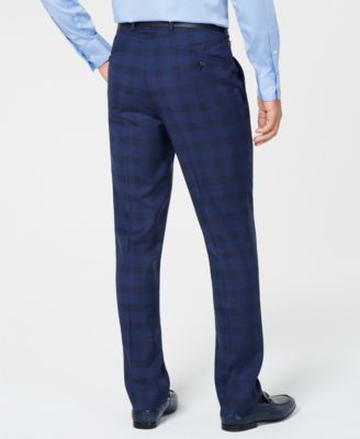 Kenneth Cole Reaction Men's Ready Flex Slim-Fit Stretch Dark Blue Plaid Suit