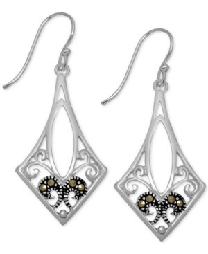 image of Marcasite Filigree Drop Earrings in Fine Silver-Plate