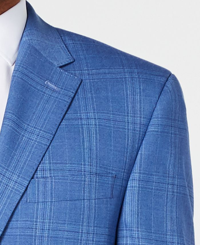 Sean John Men's Classic-Fit Stretch Blue Plaid Suit Jacket - Macy's