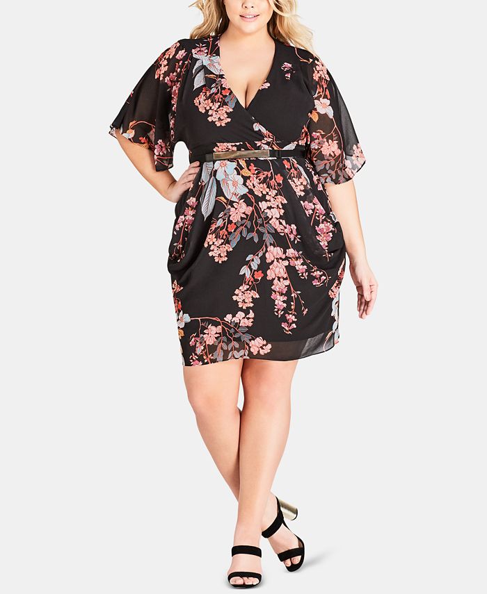 City Chic Trendy Plus Size Kimono-Sleeve Dress - Macy's