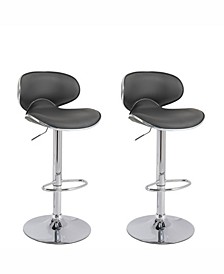 Curved Form Fitting Adjustable Barstool in Bonded Leather, Set of 2