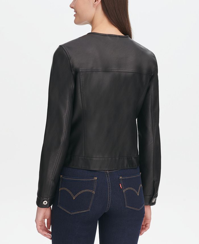 Levi's Collarless Faux-Leather Trucker Jacket - Macy's