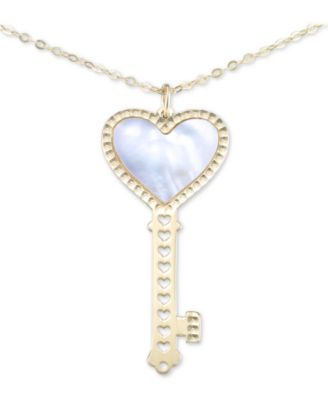 Italian Gold - Mother-of-Pearl Heart Key 18" Pendant Necklace in 10k Gold