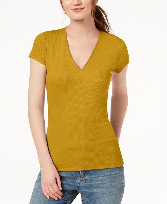 Inc International Concepts Ribbed V Neck Top Red Size L main image 0