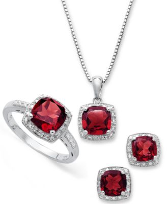 Sterling Silver Jewelry Set, Garnet (4-3/4 ct. t.w.) and Diamond Accent Necklace, Earrings and Ring Set