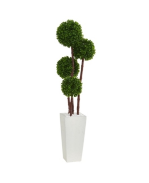 Nearly Natural 4' Boxwood Artificial Topiary Tree In Planter Uv Resistant In Green