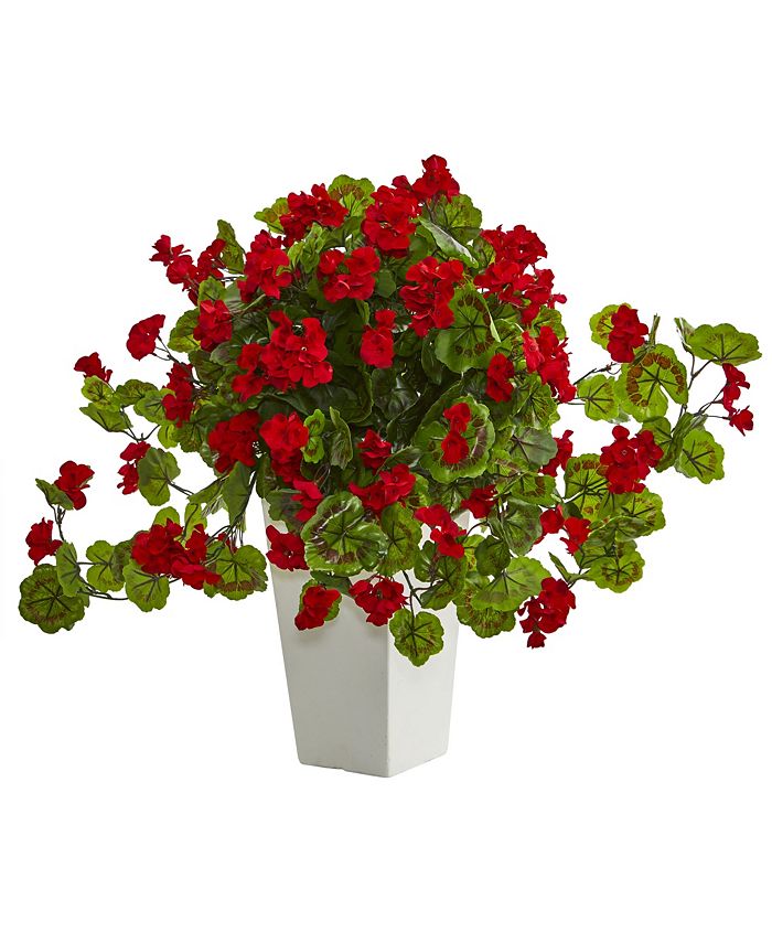 Nearly Natural Geranium Artificial Plant in White Tower Planter - Macy's
