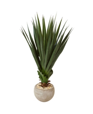 Nearly Natural Spiked Agave Artificial Plant In Sand Colored Bowl In Green