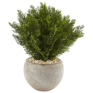 Nearly Natural 2' Cedar Artificial Plant In Sand Colored Bowl In Green