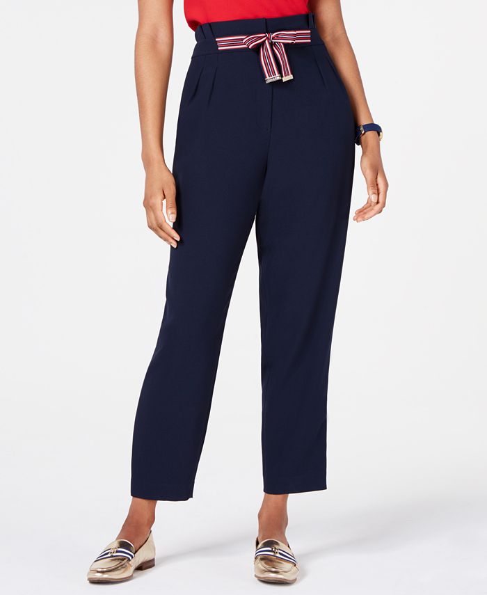 Tommy Hilfiger Tie-Front Pleated Pants, Created for Macy's - Macy's