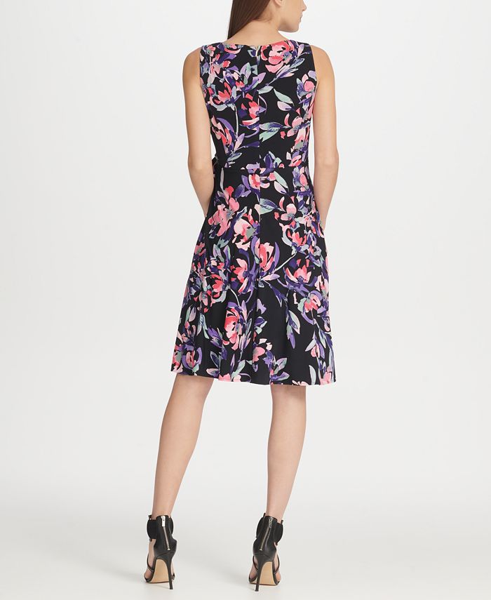 DKNY Side Tie Jersey Floral A-Line Dress, Created for Macy's - Macy's