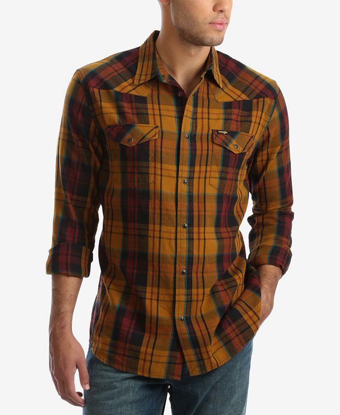 Wrangler Men's Long Sleeve Western Plaid Shirt - Macy's
