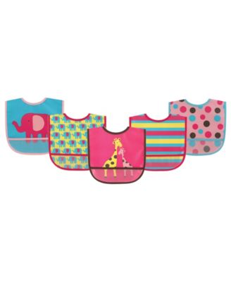 Luvable Friends Girls 5Pk Peva Bibs - Elephants and Giraffes 16$