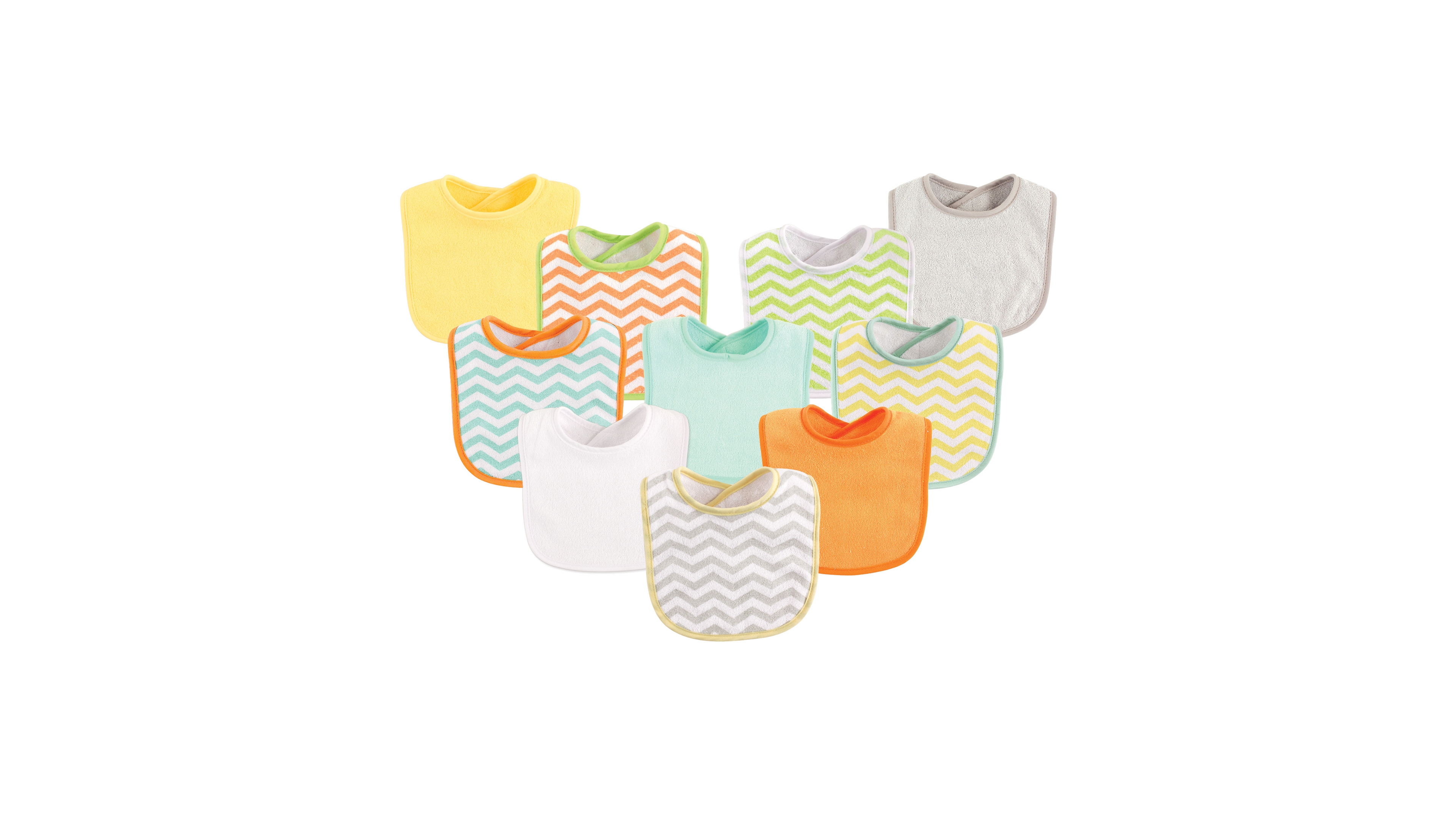 Luvable Friends Baby Cotton Terry Bibs 10pk, Neutral Chevron, One