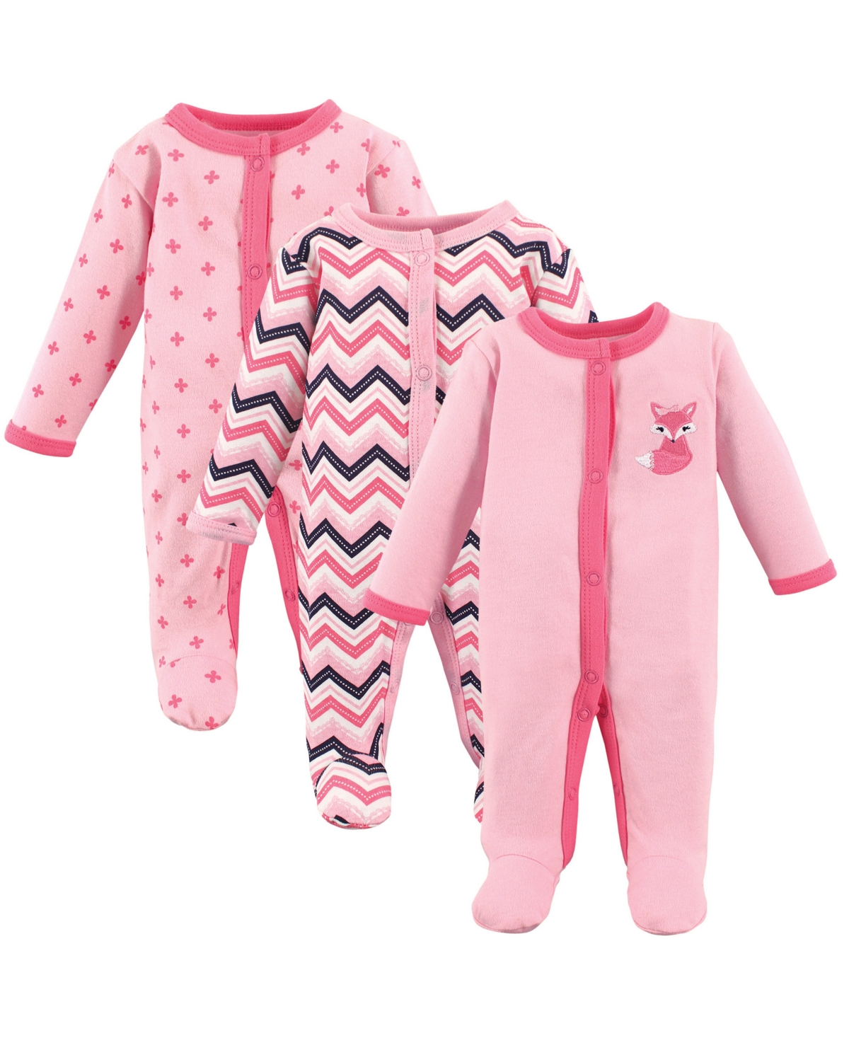 Luvable Friends Baby Girls Baby Cotton Preemie Snap Sleep and Play 3pk, Preemie - Foxy