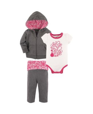 Yoga Sprout Toddler Girls Cotton Hoodie Bodysuit or Tee Top and Pant - Peacock baby 23$