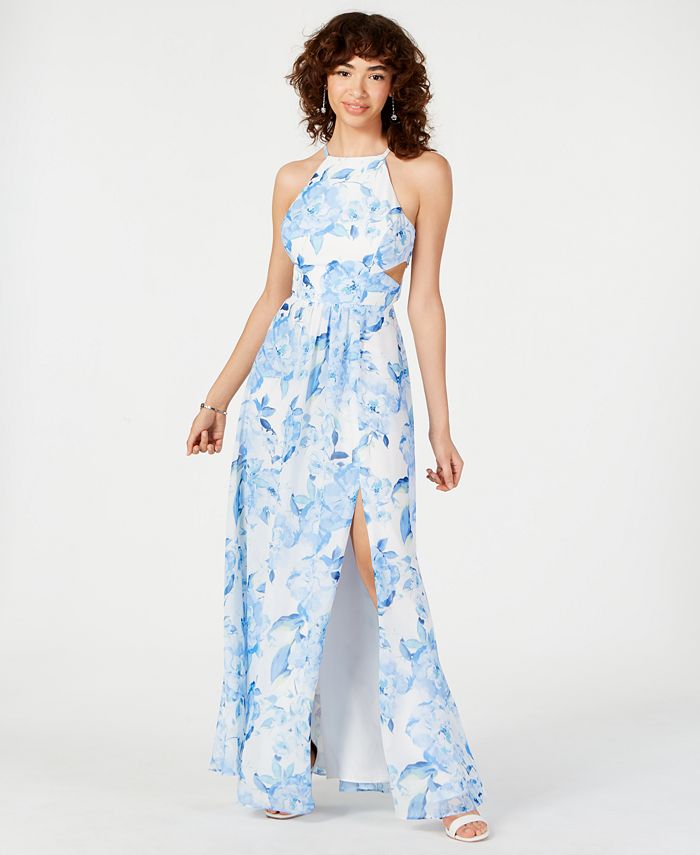 Morgan & Company Juniors' Strappy-Back Floral Halter Gown - Macy's