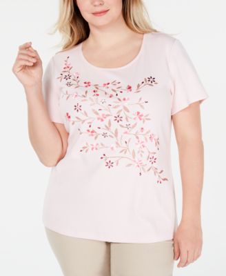 Karen Scott - Plus Size Embellished Cotton Top