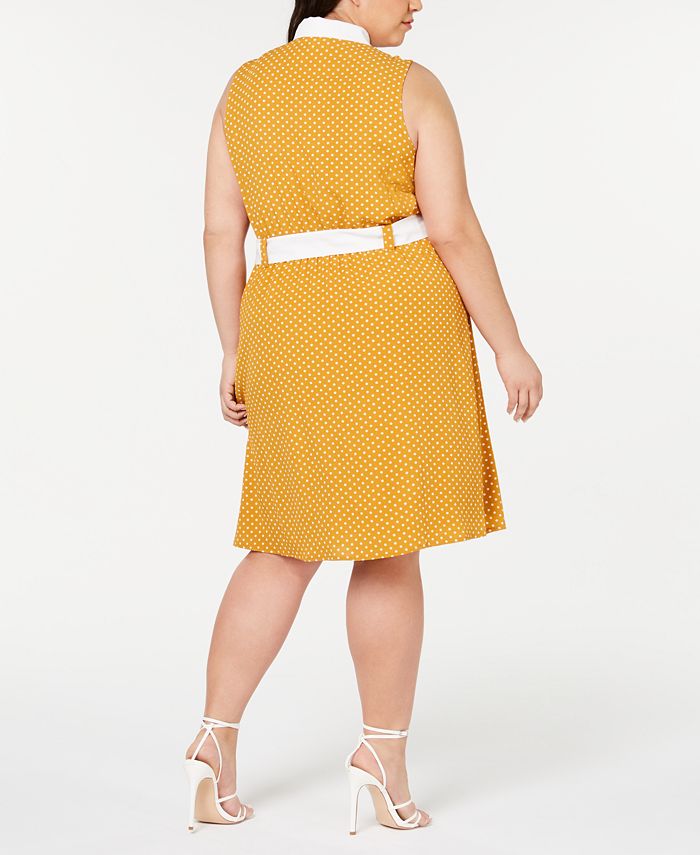 Monteau Women's Belted Fit & Flare Dress Yellow Size Petite X-Large