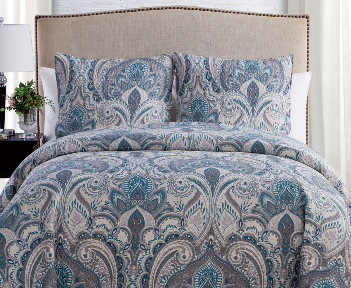 Shop Vcny Home Lawrence Pinsonic Rev 3 Piece King Quilt Set In Blue