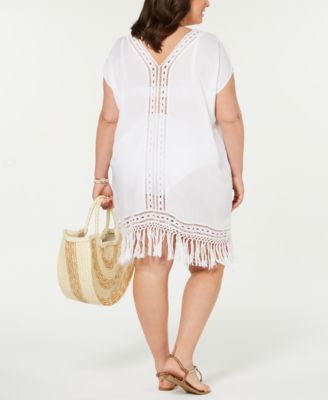 Raviya Plus Size Crocheted Fringe Cover-Up