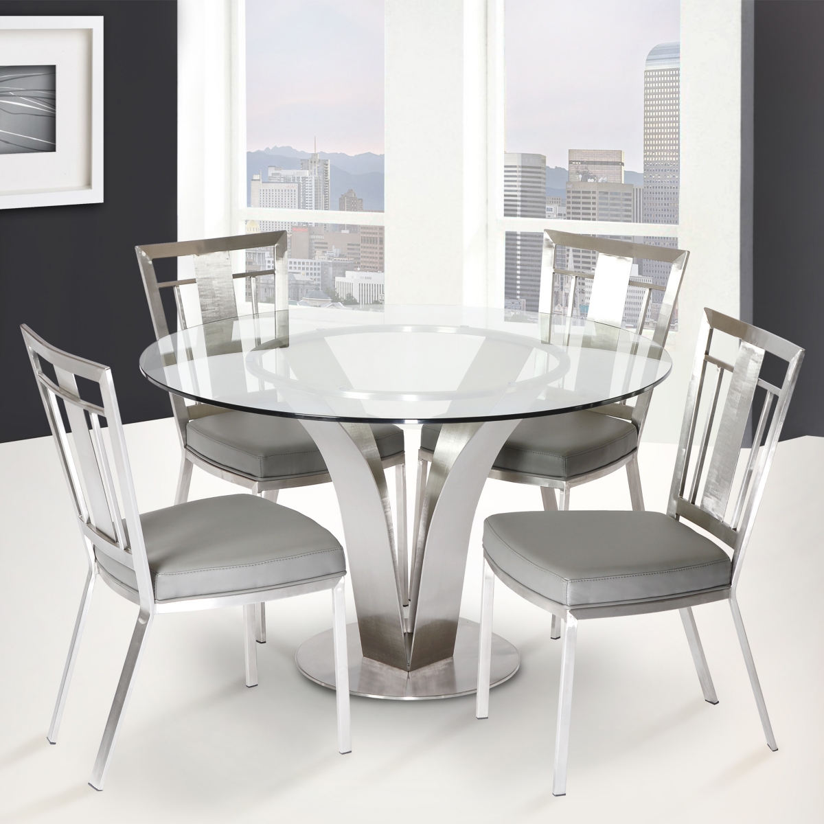 Cleo Contemporary Dining Chair and Stainless Steel - Set of 2 - Gray