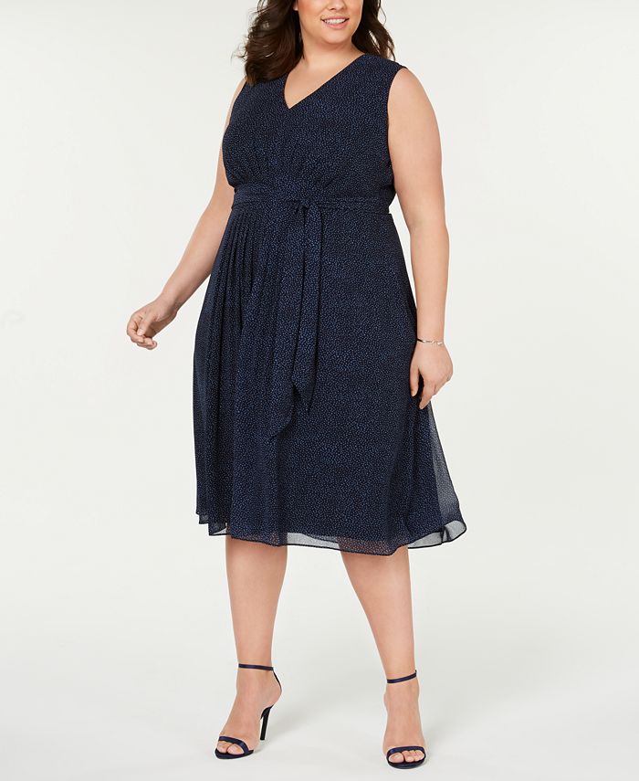 Anne Klein Plus Size Printed Faux-Wrap Midi Dress - Macy's