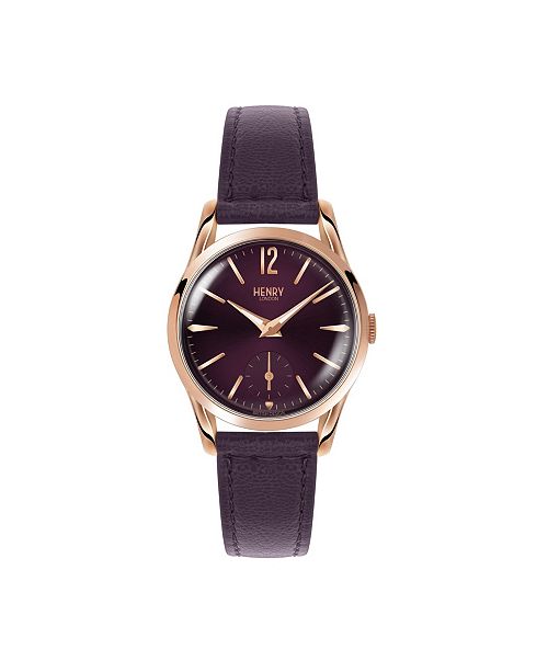 Henry London Hampstead Ladies 30mm Purple Leather Strap Watch With Rose Gold Stainless Steel Casing Reviews Watches Jewelry Watches Macy S