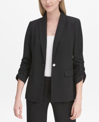 Calvin Klein Peak-Lapel Ruched-Sleeve Blazer - Macy's