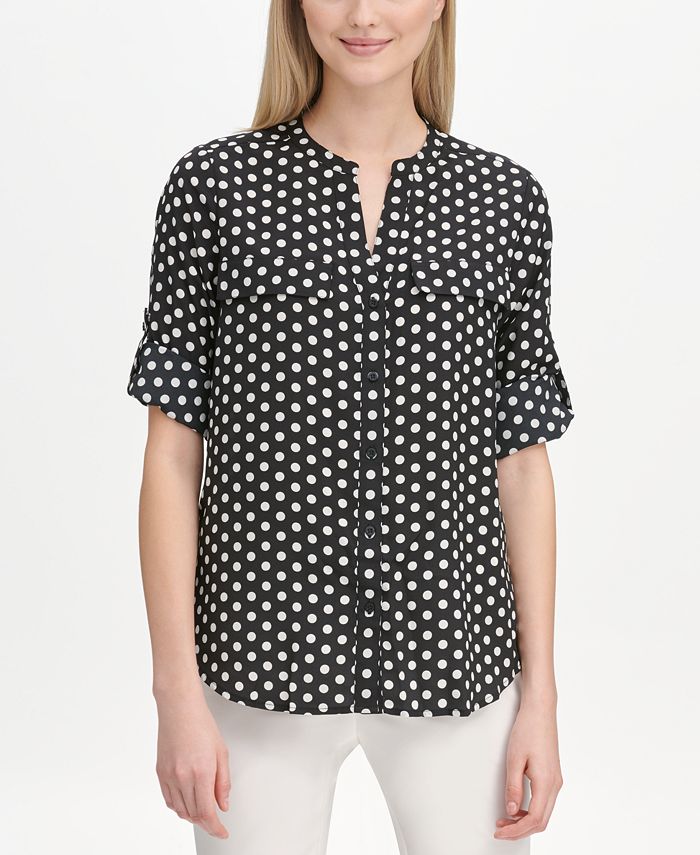 Calvin Klein Polka Dot Band-Collar Shirt & Reviews - Tops - Women - Macy's