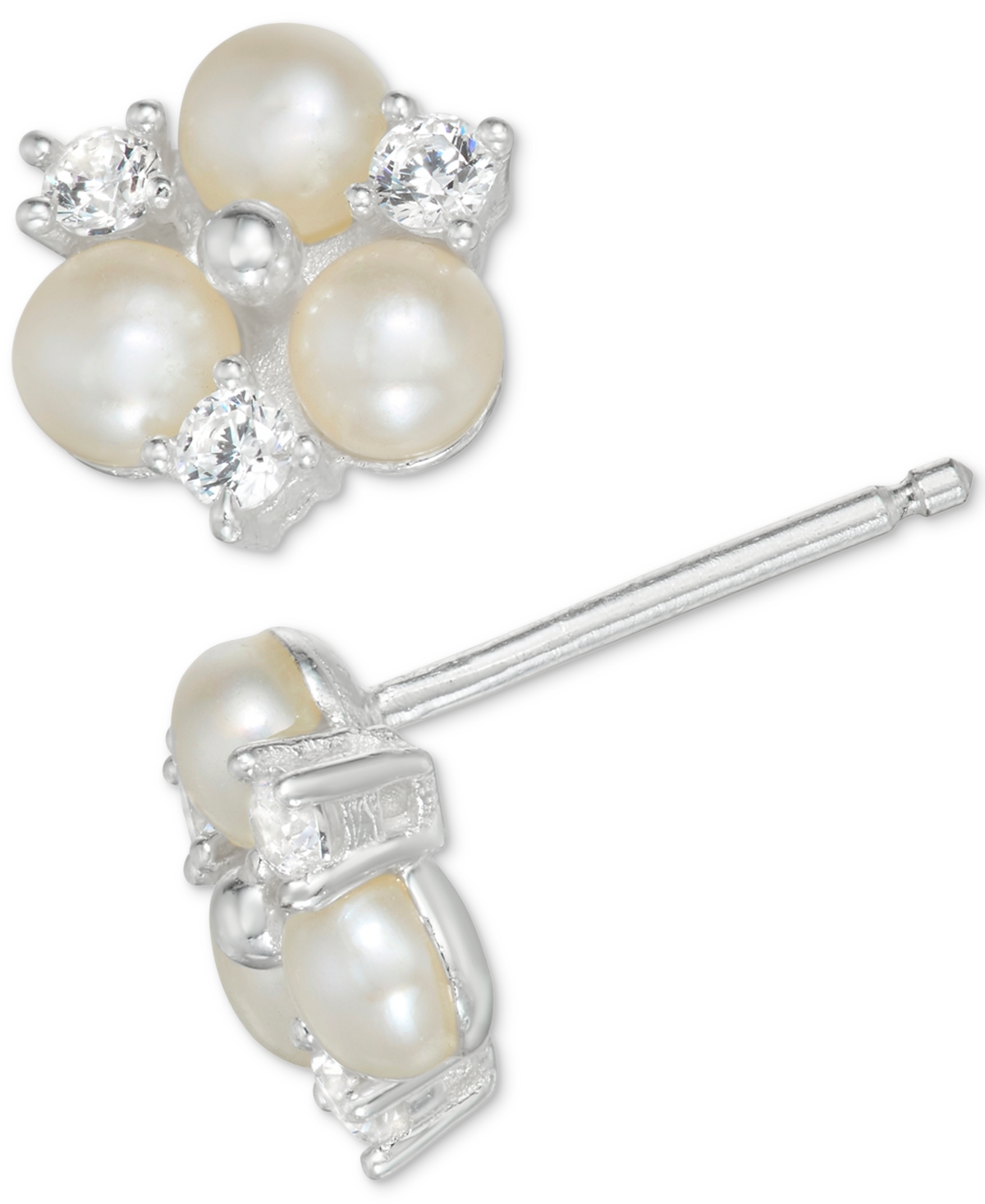 Cultured Freshwater Pearl and Cubic Zirconia Pendant Necklace and Stud Earrings Set in Sterling- Silver