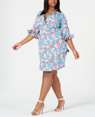 Betsey Johnson - Plus Size Printed Ruffled-Sleeve Dress
