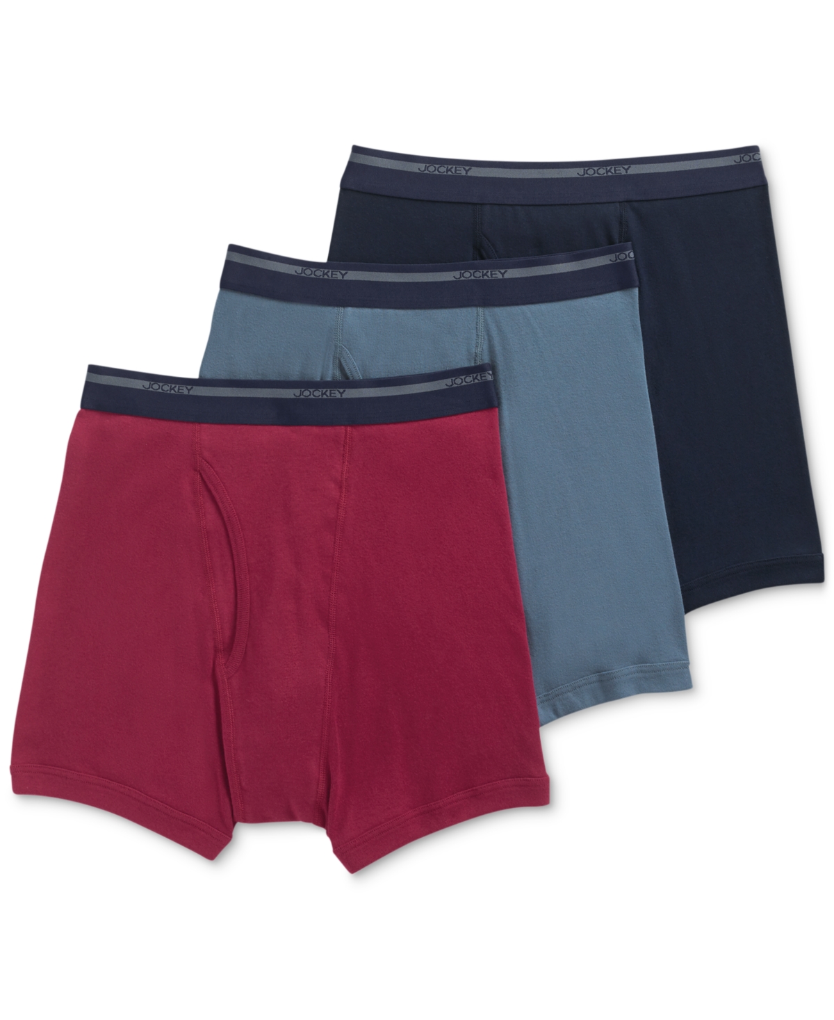 Jockey Men's Classic 3 Pack Cotton Boxer Briefs In Red,blue Assorted