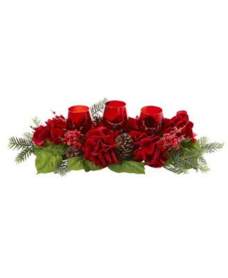 Nearly Natural Triple Hydrangea Red Candelabrum 