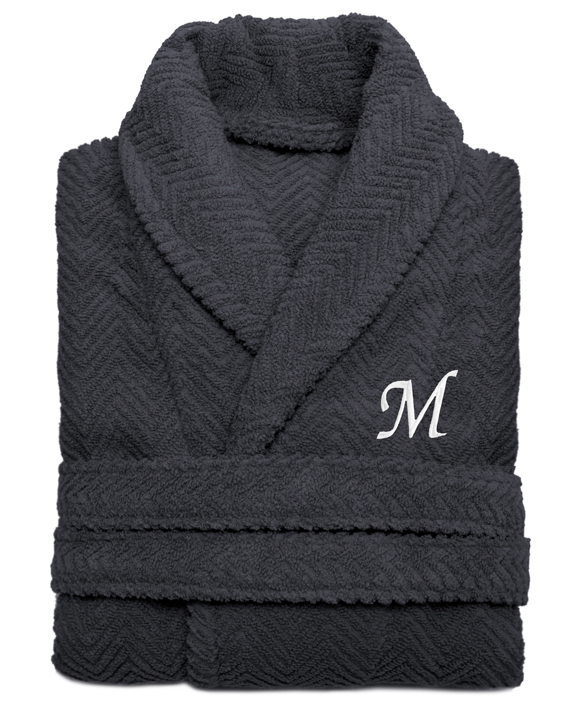 Linum Home 100% Turkish Cotton Personalized Unisex Herringbone Bath Robe - Dark- M