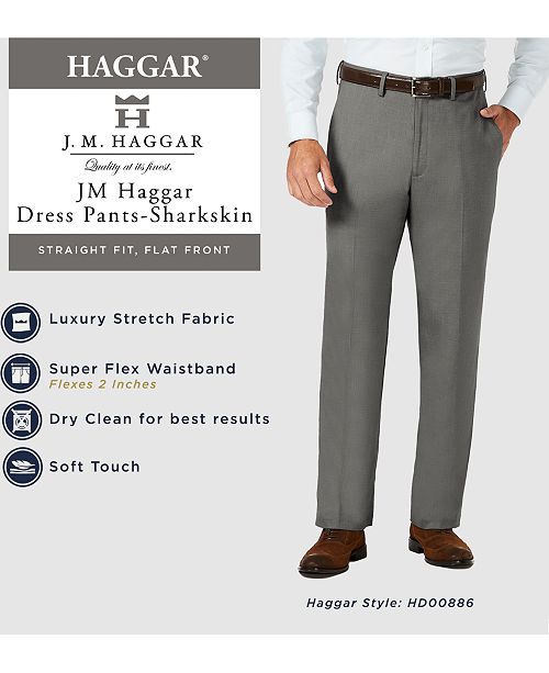 Haggar J M Sharkskin Straight Fit Flat Front Flex Waistband Dress Pants Reviews Pants Men Macy S