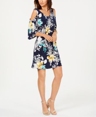 Connected - Petite Floral Cold-Shoulder Dress