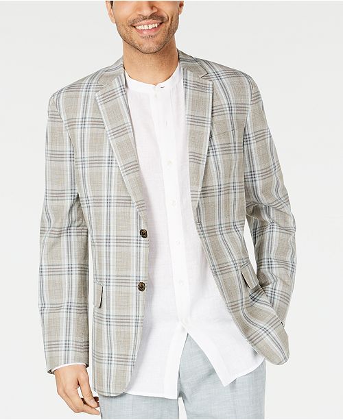 Tasso Elba Men S Plaid Linen Sport Coat Created For Macy S