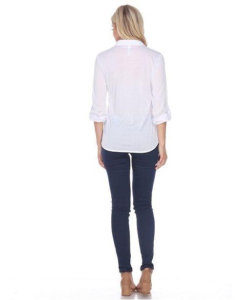 White Mark Women's Skylar Stretchy Button-Down Top & Reviews - Tops ...