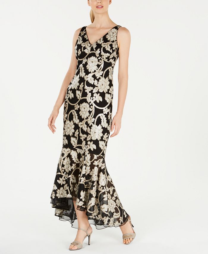 Calvin Klein Floral Sequined High-Low Gown - Macy's