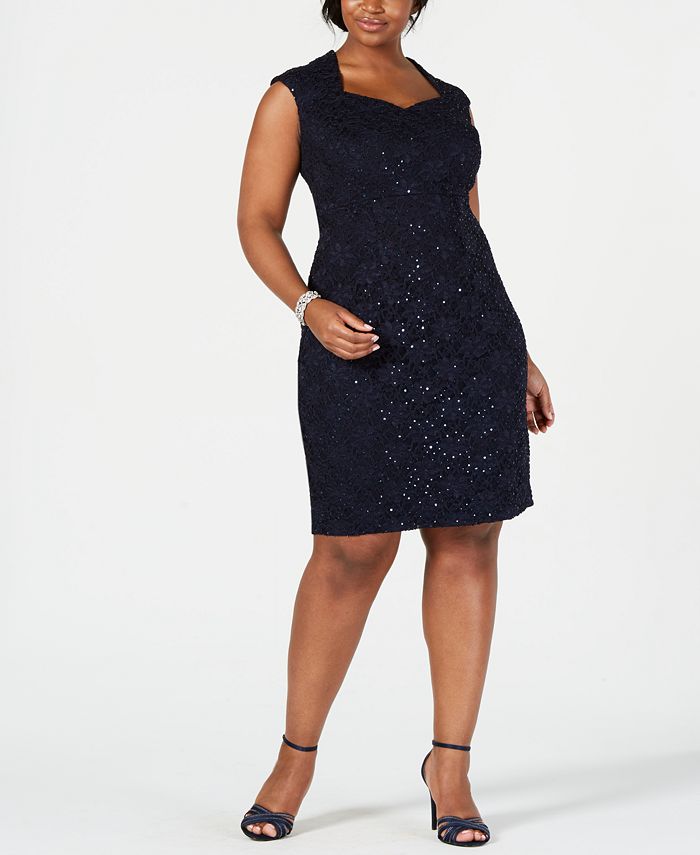 Connected Plus Size Sequined Lace Sheath Dress - Macy's