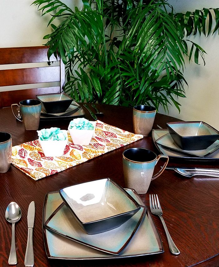 Gibson Tequesta 16Piece Square Dinnerware Set, Taupe Macy's