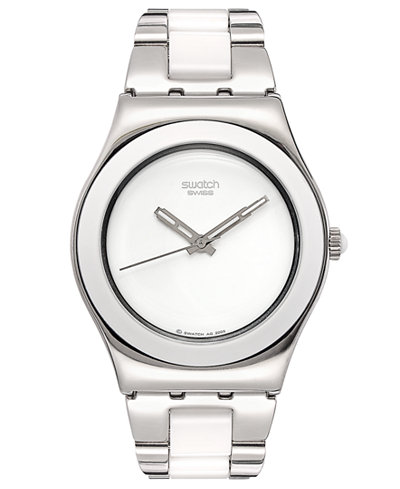 Swatch Watch, Women's Swiss Tresor Blanc and Stainless Steel Bracelet 33mm YLS141G