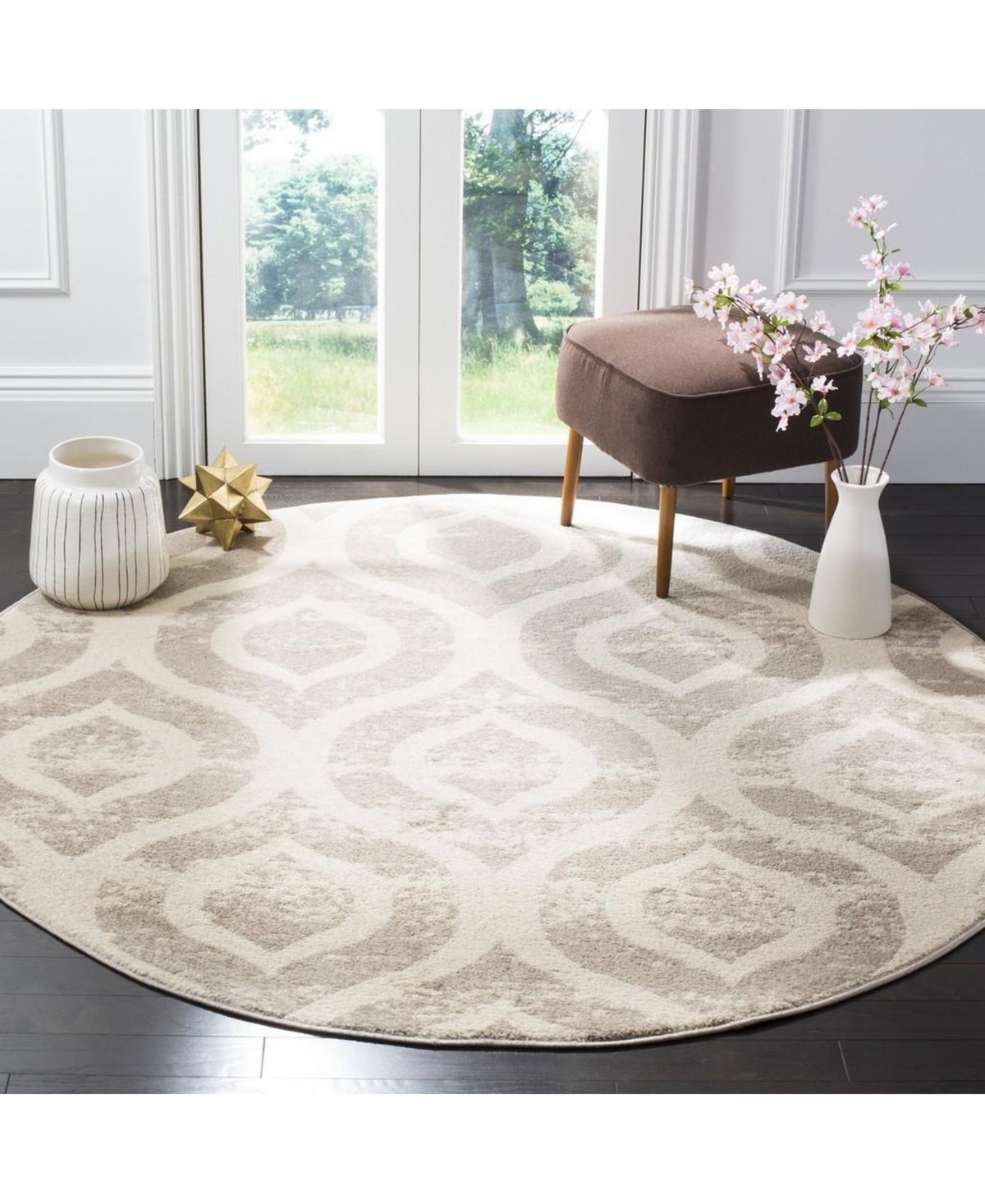 Safavieh Amsterdam AMS107and Mauve x Outdoor Area Rug - Ivory