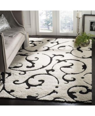 Florida Shag SG476 Ivory and Black 5'3" x 7'6" Area Rug