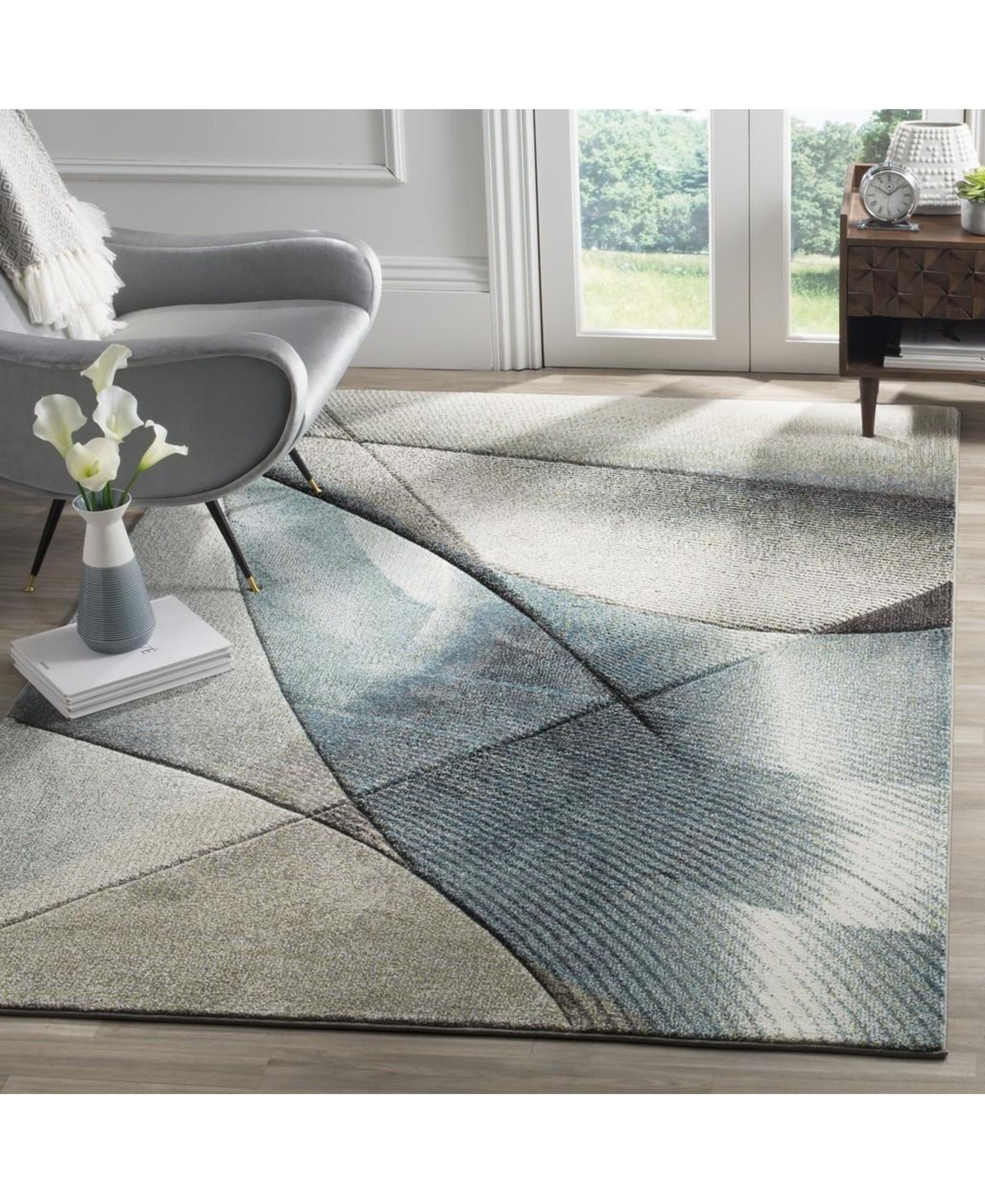 Safavieh Hollywood HLW715 Gray and Teal Area Rug -teal