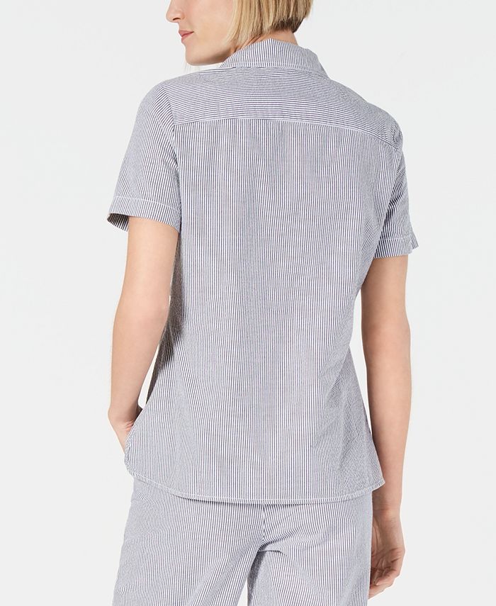 Karen Scott Petite Cotton Striped Seersucker Shirt, Created for Macy's ...