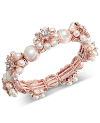 Charter Club - Rose Gold-Tone Crystal & Imitation Pearl Starburst Stretch Bracelet