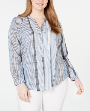 LUCKY BRAND PLUS SIZE STRIPED PLEATED TOP