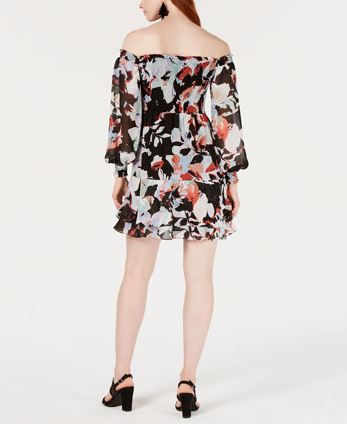 Bar III OffTheShoulder Printed Smocked Dress, Created for Macy's Macy's